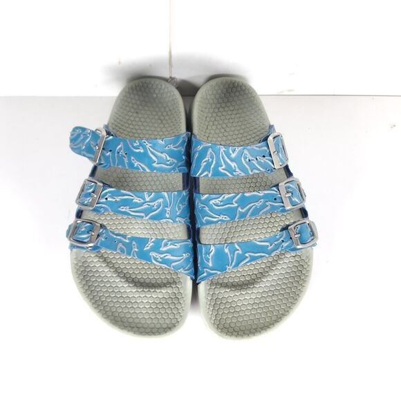 Birkenstock Birki's Women's US6 EU37 Blue Dolphins 3 Straps Wedge Slides Sandals - Picture 4 of 16
